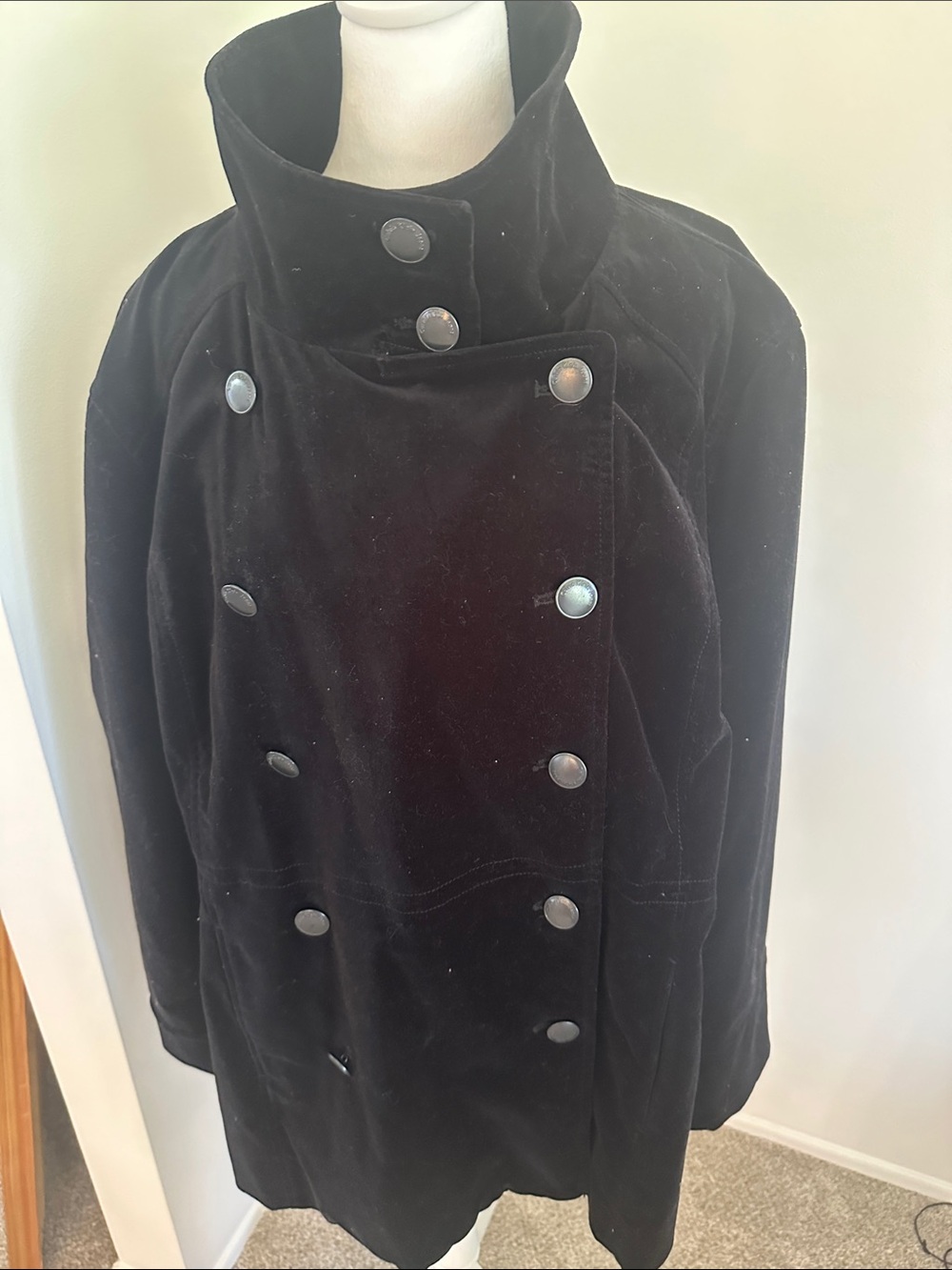Calvin Klein Jeans Black Velvet Double-Breasted Women's Coat size 2x